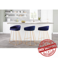 Lumisource B26-CNRYUP AUBU2 Canary Contemporary Counter Stool in Gold with Blue Velvet - Set of 2
